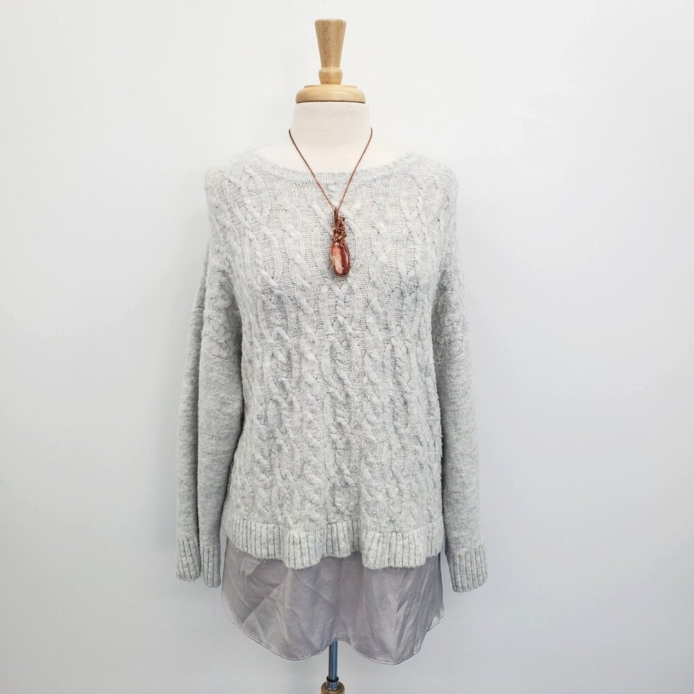 Simply Vera Vera Wang Sweater Womens XL Womens Gray Cable Knit Satin Trim Career